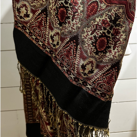 Pashmina Paisley Scarf Wrap Shawl Stole Black Red Glitter 100% Pashmina 69 X 27 - Picture 7 of 12
